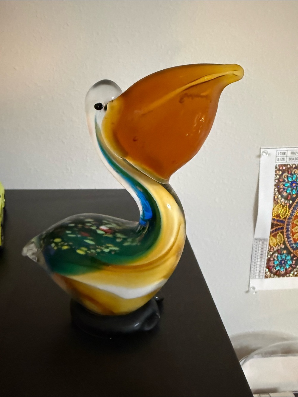 This is a GORGEOUS Multicolor Art Glass 7" Duck Figurine